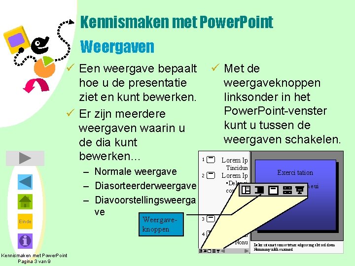 Kennismaken met Power. Point Weergaven ü Een weergave bepaalt hoe u de presentatie ziet