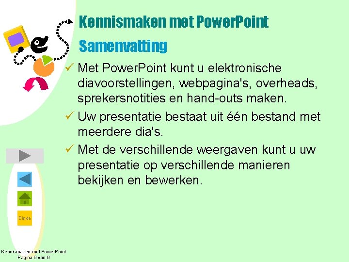 Kennismaken met Power. Point Samenvatting ü Met Power. Point kunt u elektronische diavoorstellingen, webpagina's,