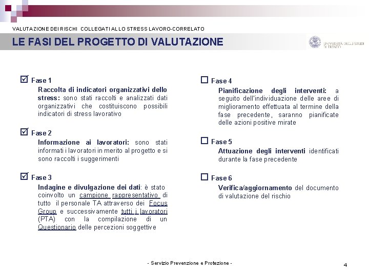  VALUTAZIONE DEI RISCHI COLLEGATI ALLO STRESS LAVORO-CORRELATO LE FASI DEL PROGETTO DI VALUTAZIONE