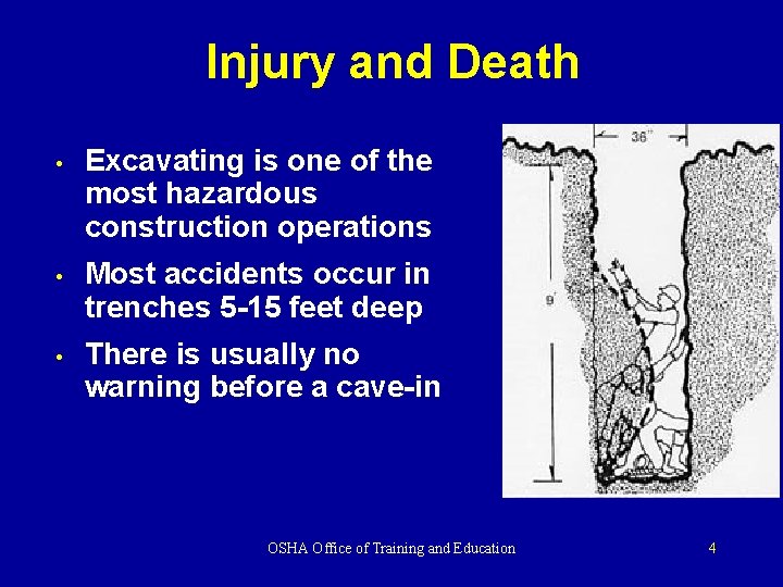 Injury and Death • Excavating is one of the most hazardous construction operations • Injury and Death • Excavating is one of the most hazardous construction operations •