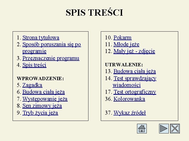 SPIS TREŚCI 1. Strona tytułowa 2. Sposób poruszania się po programie 3. Przeznaczenie programu
