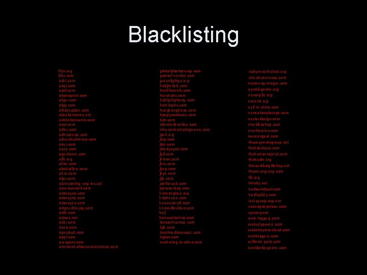 Blacklisting 5 yx. org 9 kx. com aakl. com aaql. com aazl. com abcwaynet.