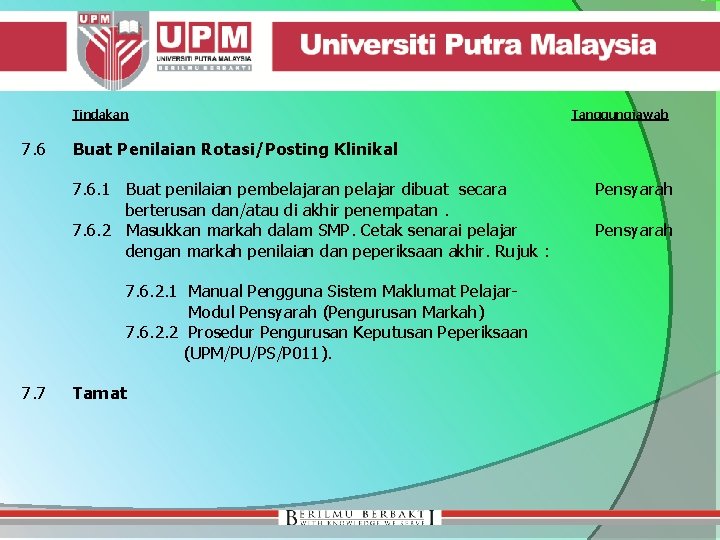 Tindakan 7. 6 Buat Penilaian Rotasi/Posting Klinikal 7. 6. 1 Buat penilaian pembelajaran pelajar