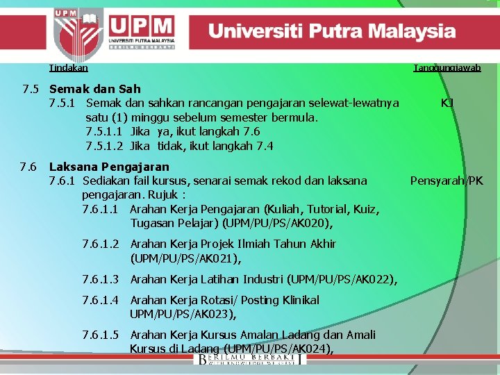 Tindakan 7. 5 Semak dan Sah 7. 5. 1 Semak dan sahkan rancangan pengajaran