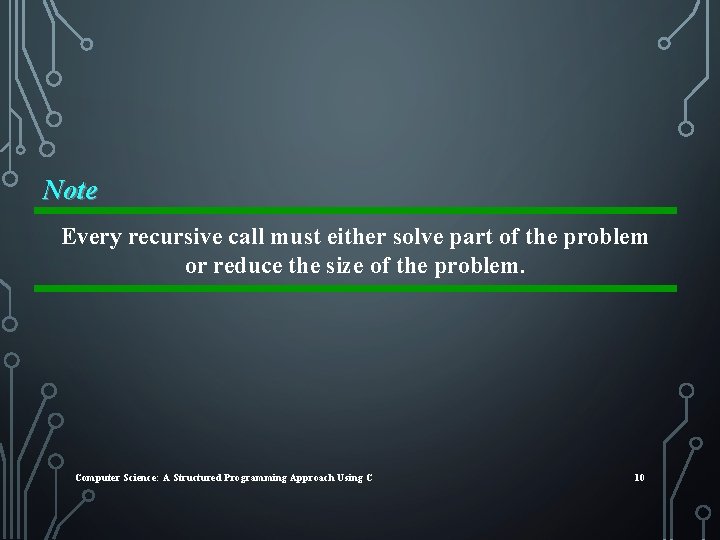 Note Every recursive call must either solve part of the problem or reduce the