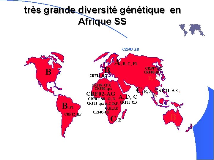 très grande diversité génétique en Afrique SS CRF 03 -AB B B CRF 14_BG