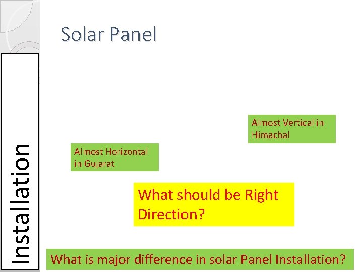 Solar Panel Installation Almost Vertical in Himachal Almost Horizontal in Gujarat What should be Solar Panel Installation Almost Vertical in Himachal Almost Horizontal in Gujarat What should be