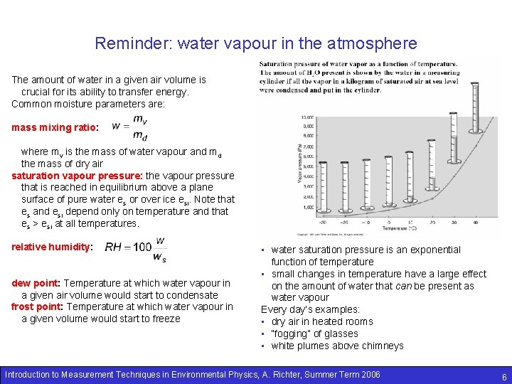 Reminder: water vapour in the atmosphere The amount of water in a given air