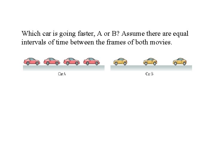 Which car is going faster, A or B? Assume there are equal intervals of Which car is going faster, A or B? Assume there are equal intervals of