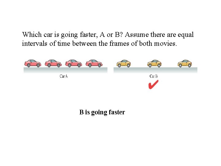 Which car is going faster, A or B? Assume there are equal intervals of Which car is going faster, A or B? Assume there are equal intervals of