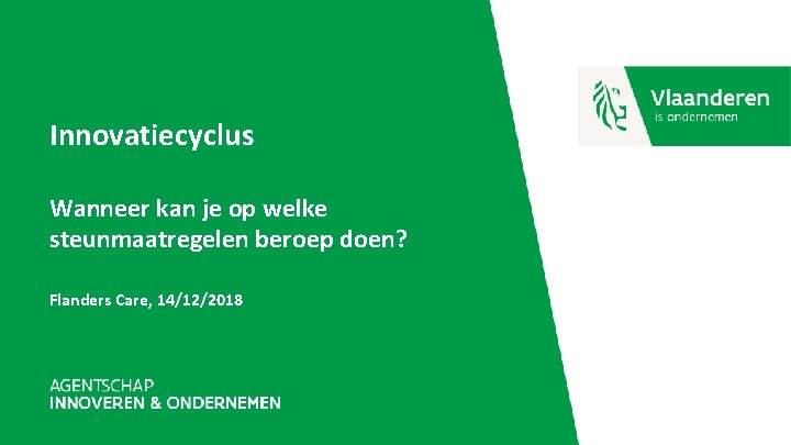  Innovatiecyclus Wanneer kan je op welke steunmaatregelen beroep doen? Flanders Care, 14/12/2018 