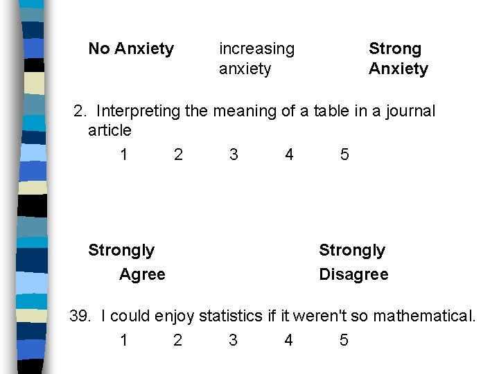 No Anxiety increasing anxiety Strong Anxiety 2. Interpreting the meaning of a table in