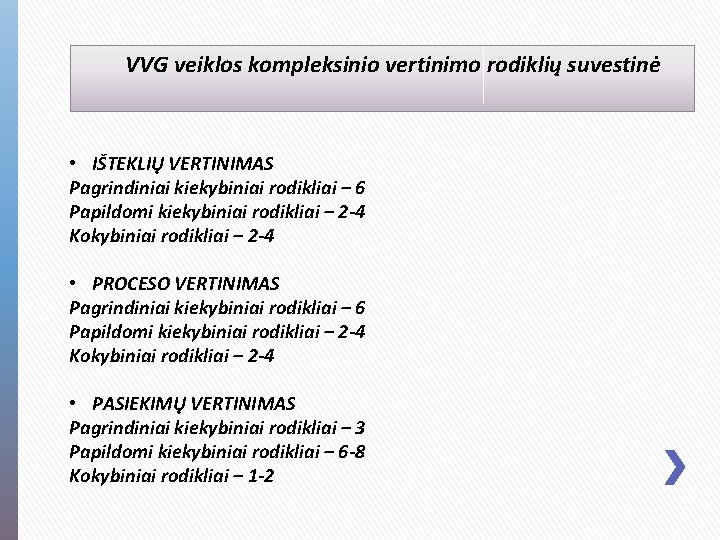 VVG veiklos kompleksinio vertinimo rodiklių suvestinė • IŠTEKLIŲ VERTINIMAS Pagrindiniai kiekybiniai rodikliai – 6