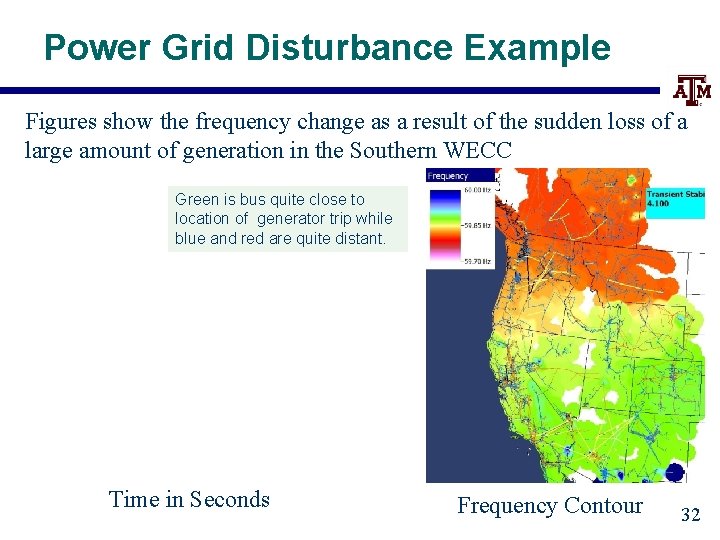 Power Grid Disturbance Example Figures show the frequency change as a result of the