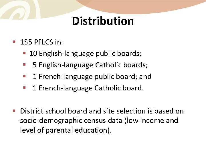 Distribution § 155 PFLCS in: § 10 English‐language public boards; § 5 English‐language Catholic