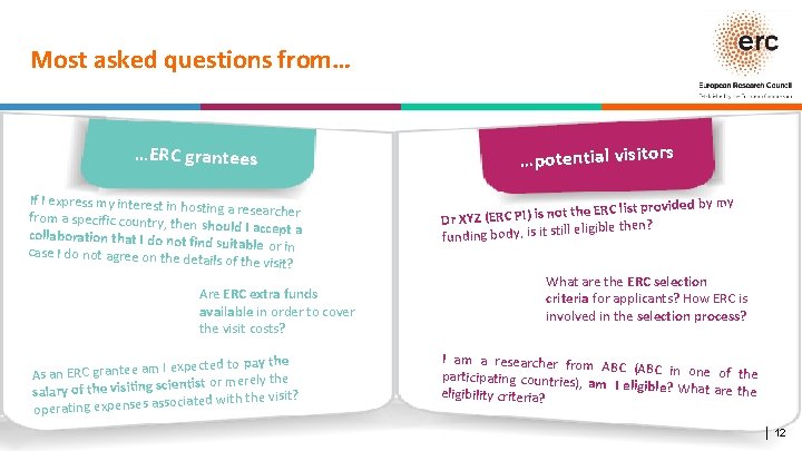 Most asked questions from… …ERC grantees If I express my interest in ho sting