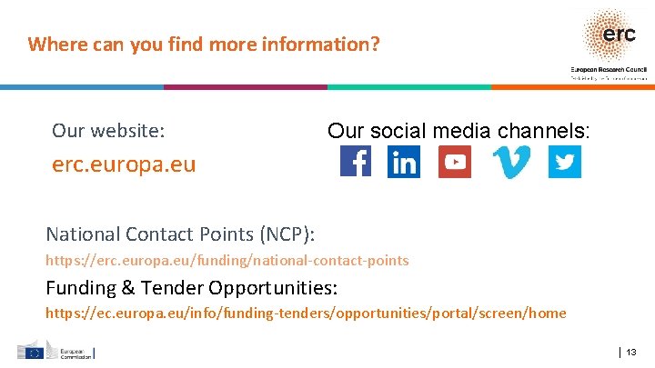 Where can you find more information? Our website: Our social media channels: erc. europa.