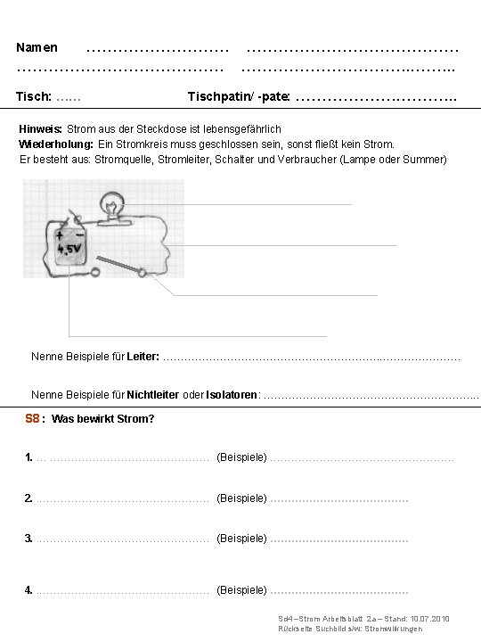 ………………………………. . . Namen: Tisch: …… Tischpatin/ -pate: ………………. . . Hinweis: Strom aus