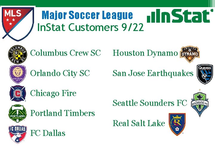 Major Soccer League In. Stat Customers 9/22 Columbus Crew SC Houston Dynamo Orlando City