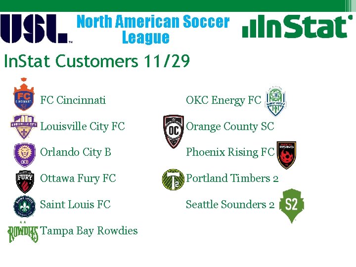 North American Soccer League In. Stat Customers 11/29 FC Cincinnati OKC Energy FC Louisville
