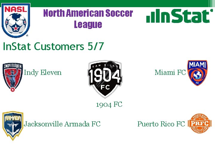 North American Soccer League In. Stat Customers 5/7 Indy Eleven Miami FC 1904 FC