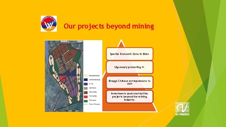 Our projects beyond mining Special Economic Zone in Boke Vigorously promoting it. Brough Chinese