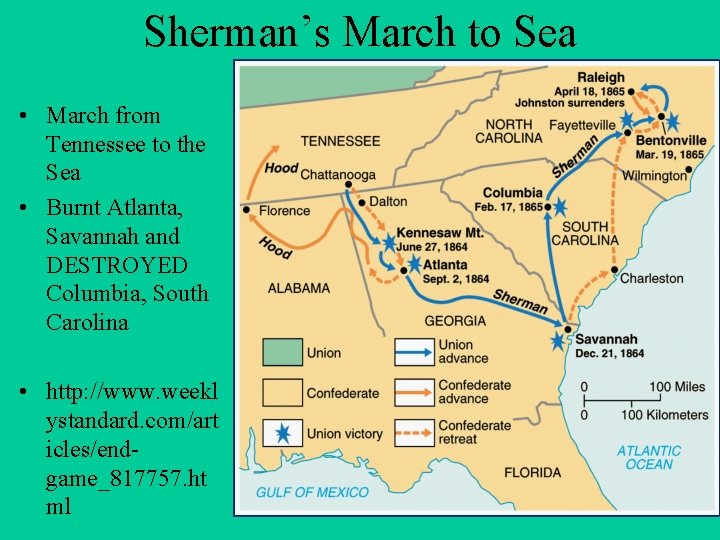 Sherman’s March to Sea • March from Tennessee to the Sea • Burnt Atlanta,