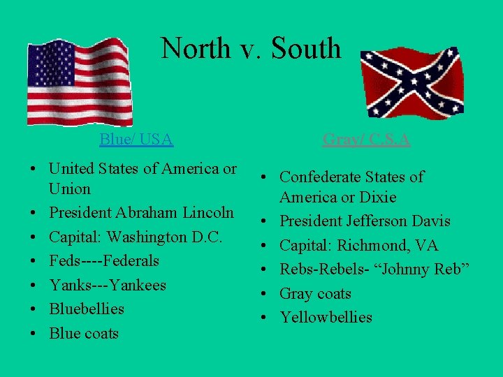 North v. South Blue/ USA Gray/ C. S. A • United States of America