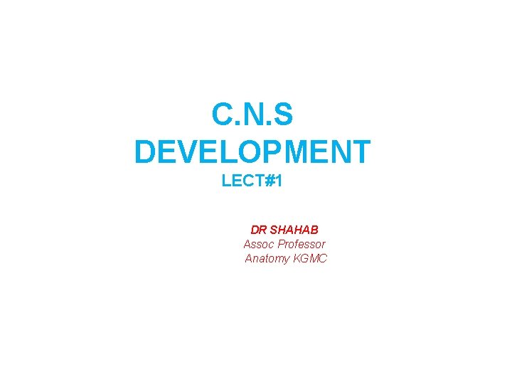 C. N. S DEVELOPMENT LECT#1 DR SHAHAB Assoc Professor Anatomy KGMC 