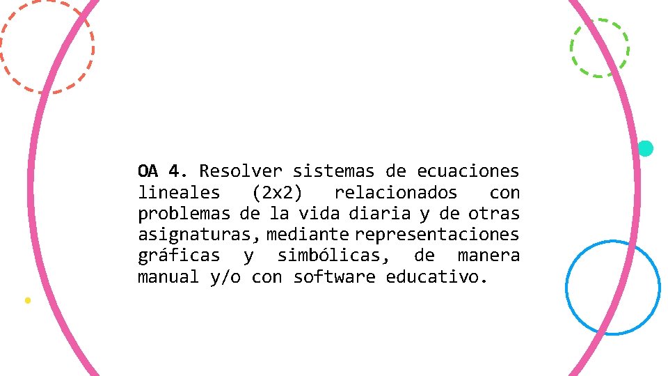 OA 4. Resolver sistemas de ecuaciones lineales (2 x 2) relacionados con problemas de OA 4. Resolver sistemas de ecuaciones lineales (2 x 2) relacionados con problemas de