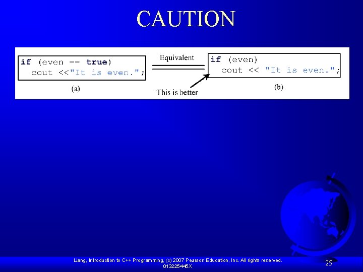 CAUTION Liang, Introduction to C++ Programming, (c) 2007 Pearson Education, Inc. All rights reserved.