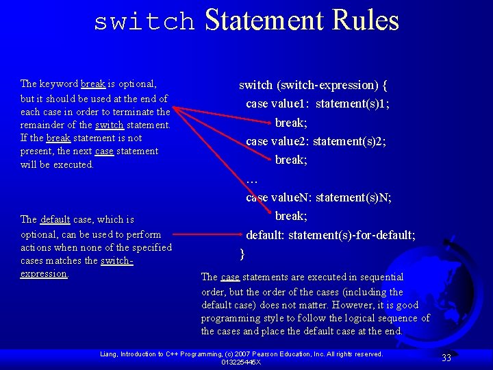 switch Statement Rules The keyword break is optional, but it should be used at