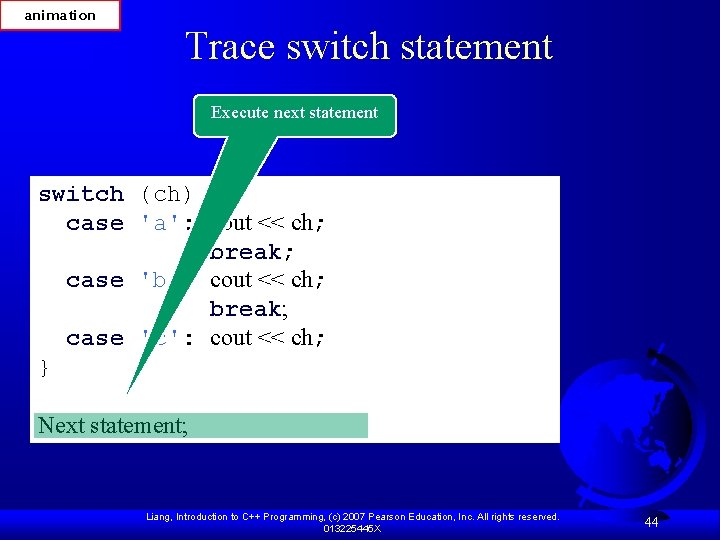 animation Trace switch statement Execute next statement switch (ch) { case 'a': cout <<