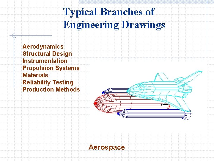 Typical Branches of Engineering Drawings Aerodynamics Structural Design Instrumentation Propulsion Systems Materials Reliability Testing