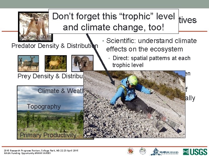 Don’t forget this “trophic” level Overall Objectives and climate change, too! Predator Density &