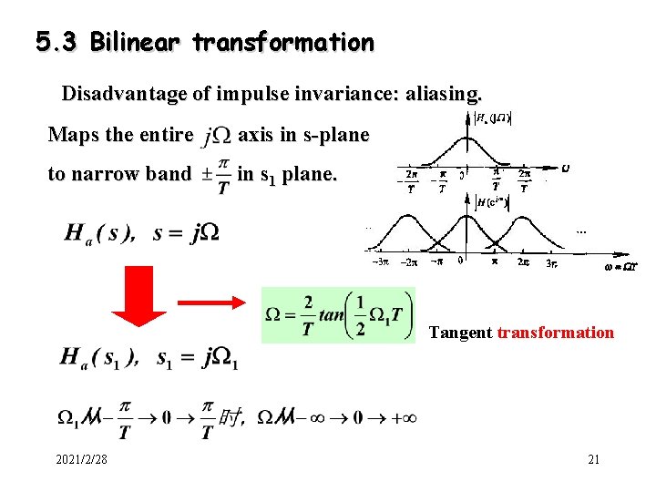 5. 3 Bilinear transformation Disadvantage of impulse invariance: aliasing. Maps the entire axis in 5. 3 Bilinear transformation Disadvantage of impulse invariance: aliasing. Maps the entire axis in