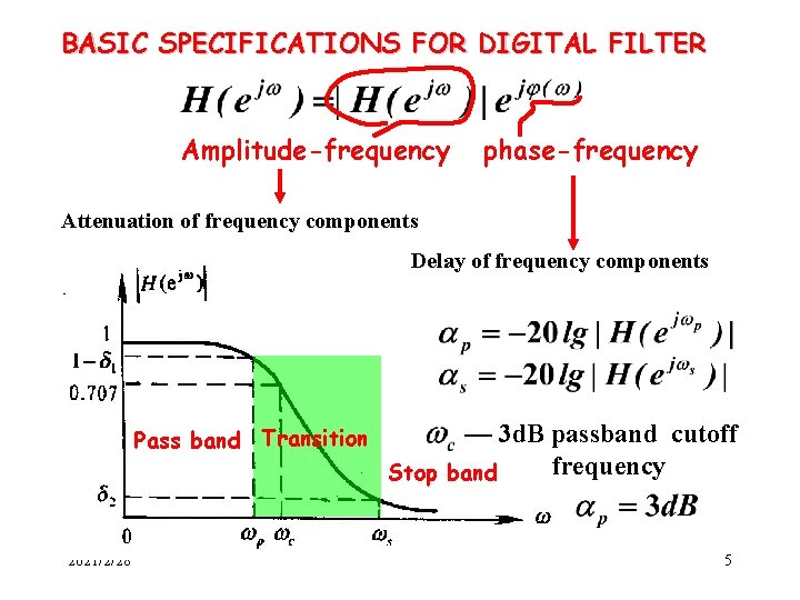 BASIC SPECIFICATIONS FOR DIGITAL FILTER Amplitude-frequency phase-frequency Attenuation of frequency components Delay of frequency BASIC SPECIFICATIONS FOR DIGITAL FILTER Amplitude-frequency phase-frequency Attenuation of frequency components Delay of frequency
