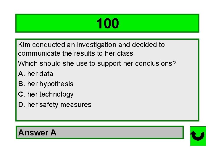 100 Kim conducted an investigation and decided to communicate the results to her class.