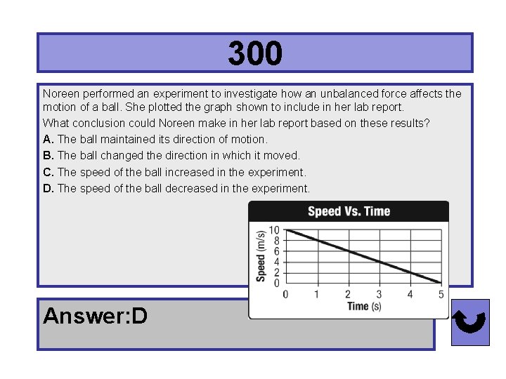 300 Noreen performed an experiment to investigate how an unbalanced force affects the motion