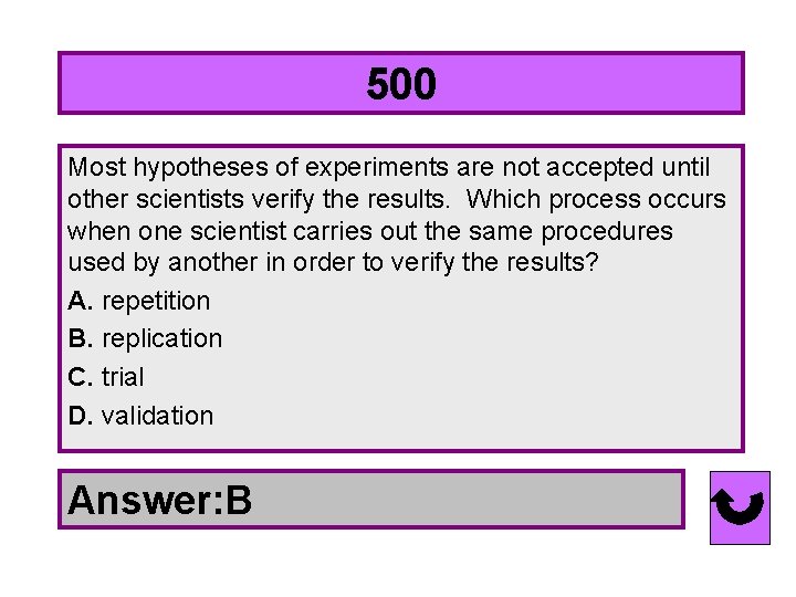500 Most hypotheses of experiments are not accepted until other scientists verify the results.