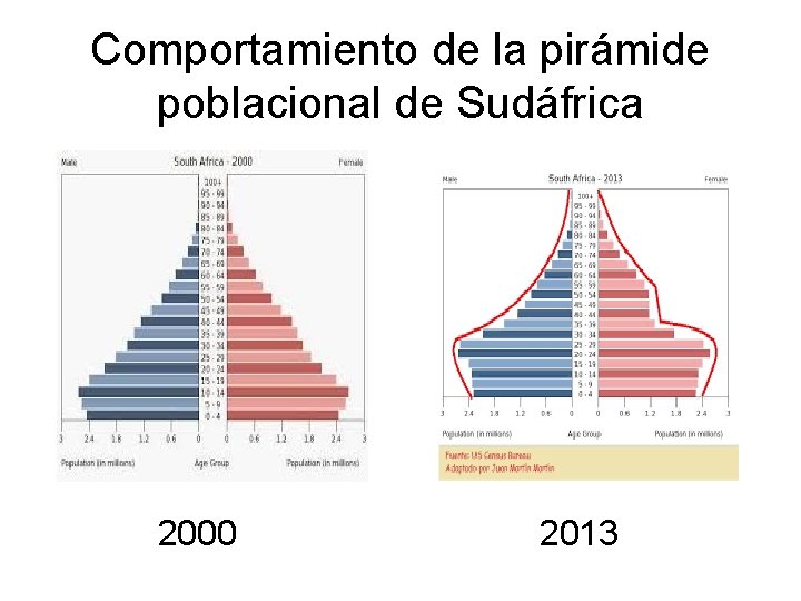 Comportamiento de la pirámide poblacional de Sudáfrica 2000 2013 