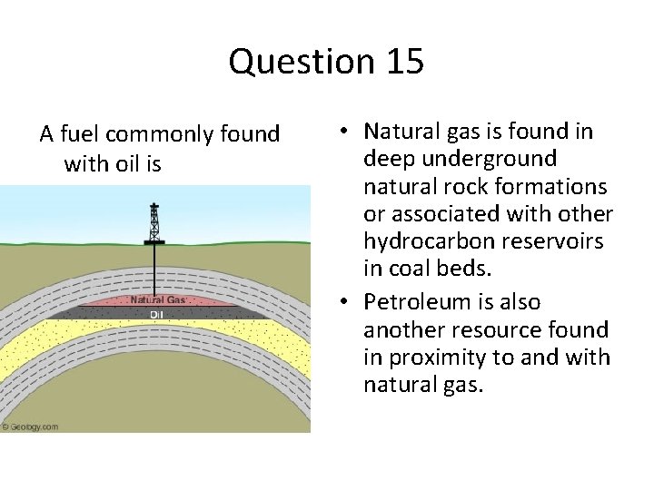 Question 15 A fuel commonly found with oil is A. lignite B. natural gas