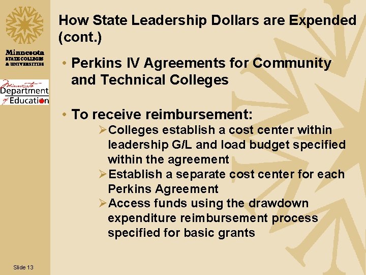 How State Leadership Dollars are Expended (cont. ) • Perkins IV Agreements for Community