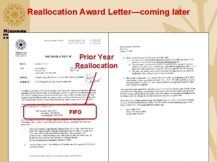 Reallocation Award Letter—coming later Prior Year Reallocation FIFO Slide 6 