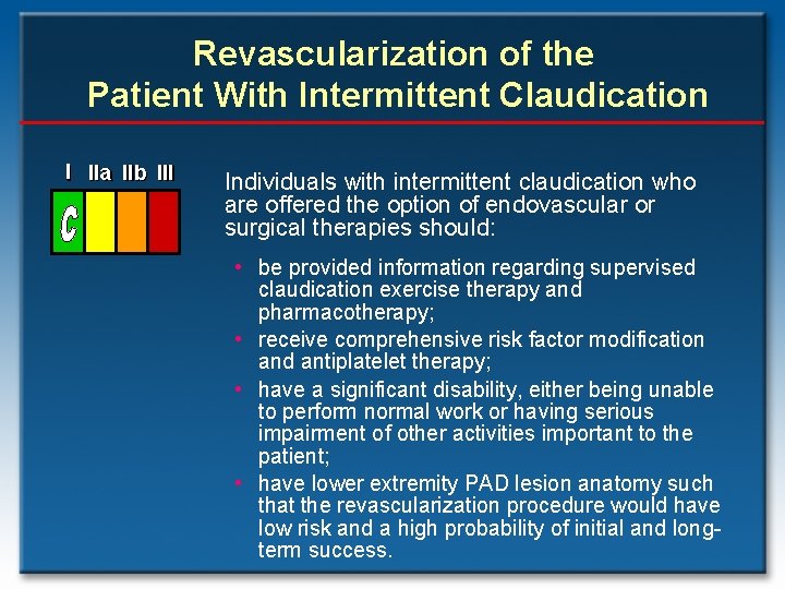 Revascularization of the Patient With Intermittent Claudication I IIa IIb III Individuals with intermittent