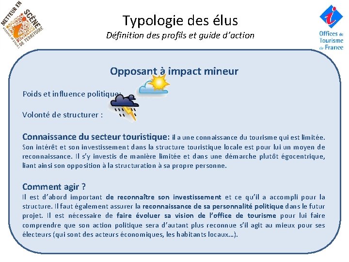 Typologie des élus Définition des profils et guide d’action Opposant à impact mineur Poids