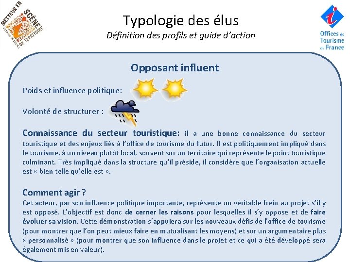 Typologie des élus Définition des profils et guide d’action Opposant influent Poids et influence