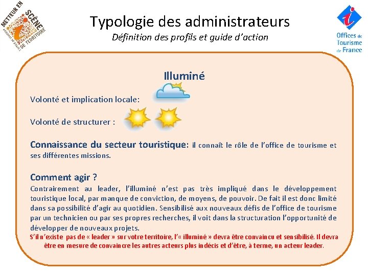 Typologie des administrateurs Définition des profils et guide d’action Illuminé Volonté et implication locale: