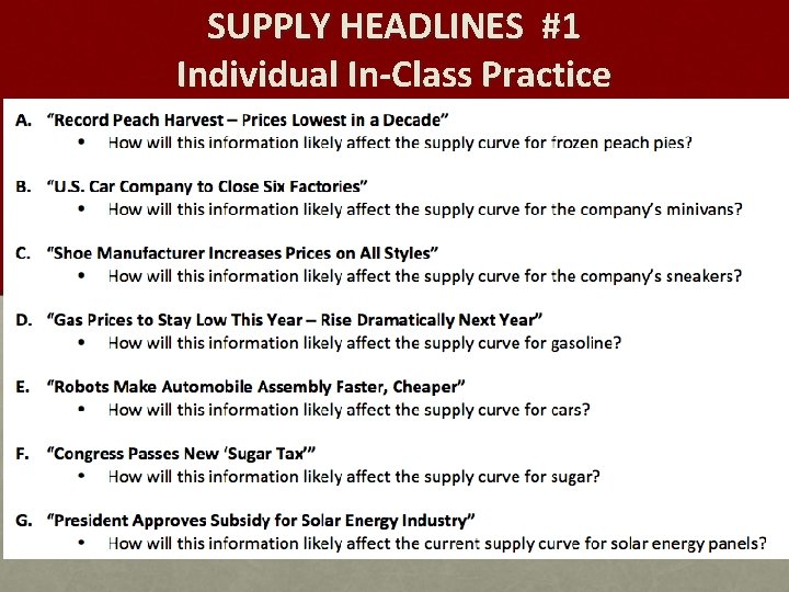 SUPPLY HEADLINES #1 Individual In-Class Practice 