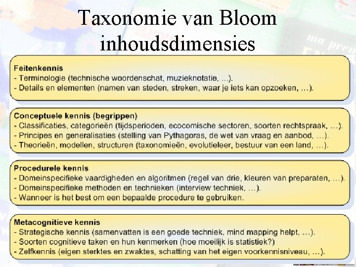 Taxonomie van Bloom inhoudsdimensies 